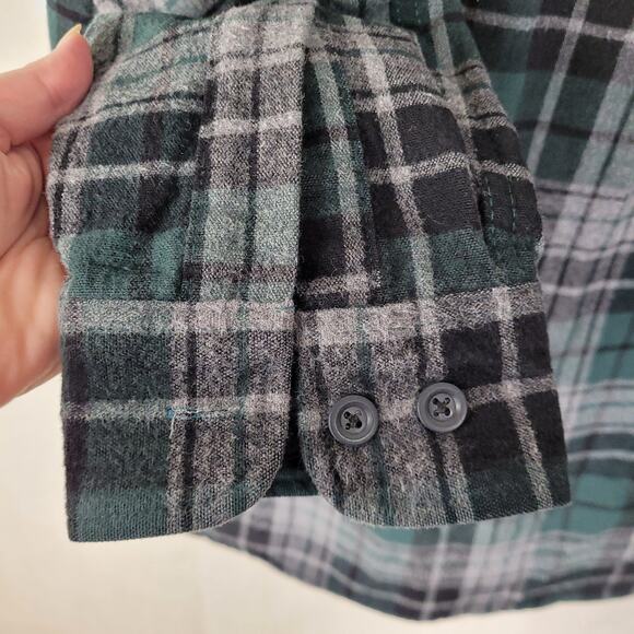 Vintage L.L. Bean green and grey plaid chamois shirt button up Size large - Picture 5 of 7